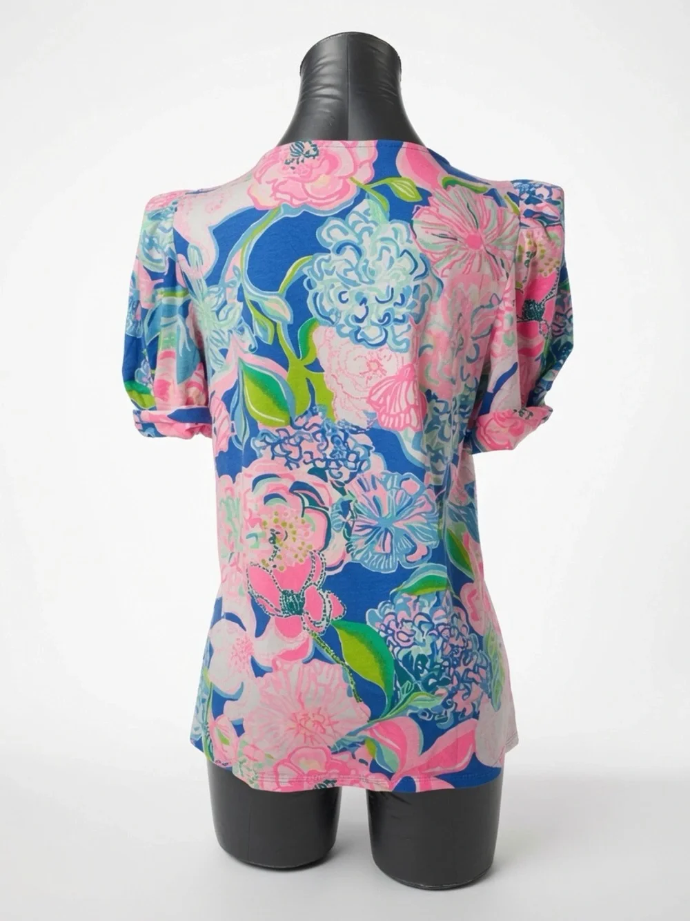 Lilly Pulitzer Floral Puff Sleeve Top Pink Blue Green NWOT